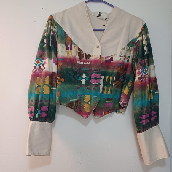 Boho Western Rainbow Crop Vintage Tassle Crop Collar Rodeo Jacket Banjo M - Picture 1 of 9